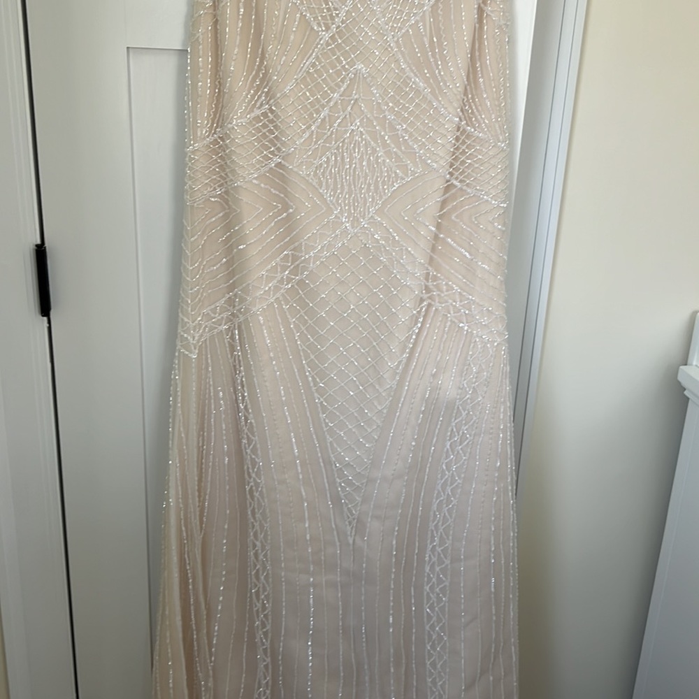 Basix Black Label Mesh Embellished Beaded Dress Gown NWT Color Ivory Size 4 - Picture 10 of 16